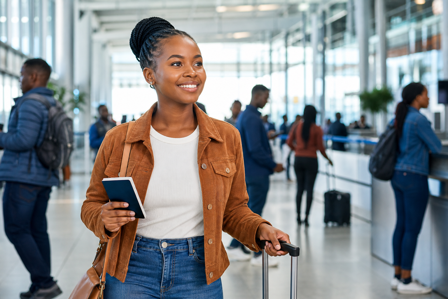Traveler preparing for a flight at an airport